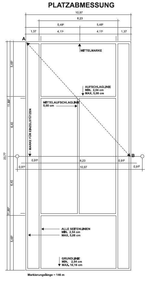 Tennisplatz Grösse und Abmessung