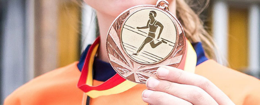 Verschiedene Medaillen als Auszeichnungen für Vereinswettkämpfe und Siegerehrungen, präsentiert auf einem Tisch