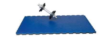Blauer Puzzle-Sportboden mit einer Hantel darauf dargestellt