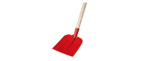 Robuste Schaufel zur Pflege und zum Umverteilen des Sands in der Weitsprunggrube.