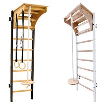 BenchK® Sprossenwand 212 mit Klimmzugbügel, Tischauflage, Seil & Ringen