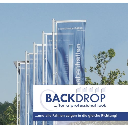 Alu-Fahnenmast Typ MH mit Backdrop-System, 6,00 m über Boden