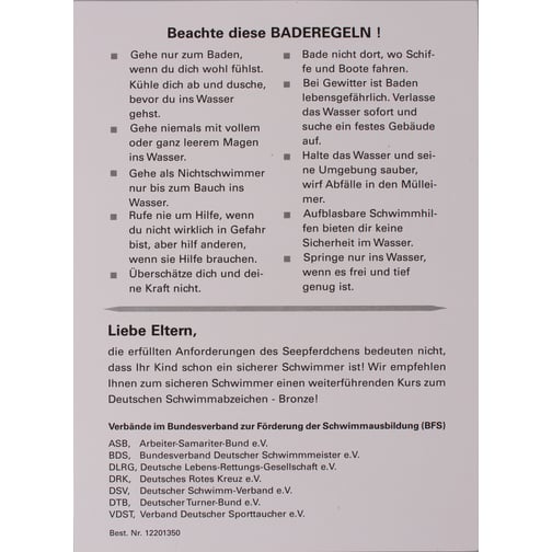 Urkunde Frühschwimmer (Seepferdchen)