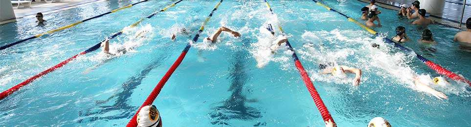 Schwimmhilfen, Trainingsgeräte und Tauchausrüstung für verschiedene Wassersportarten im Einsatz im Schwimmbad