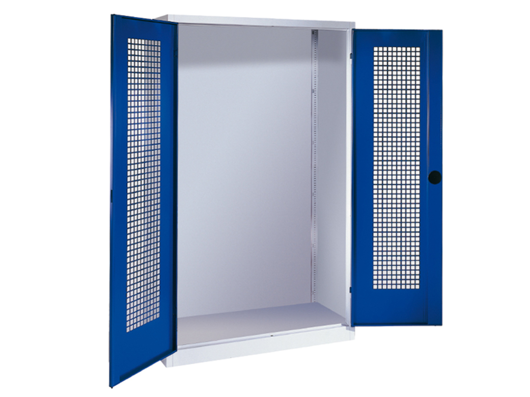 C+P Modul-Geräteschrank BASIC, ohne Inneneinrichtung, Grau, Enzianblau, Lochblechtüren
