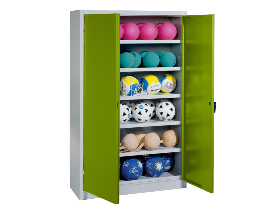 C+P Materialschrank mit Flügeltüren, Grau, Grün, Vollblechtüren, 120 cm