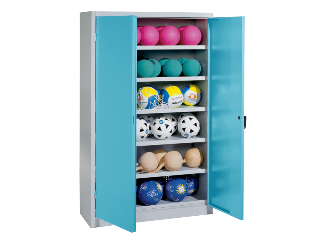 C+P Materialschrank mit Flügeltüren, Grau, Lichtgrün, Vollblechtüren, 120 cm