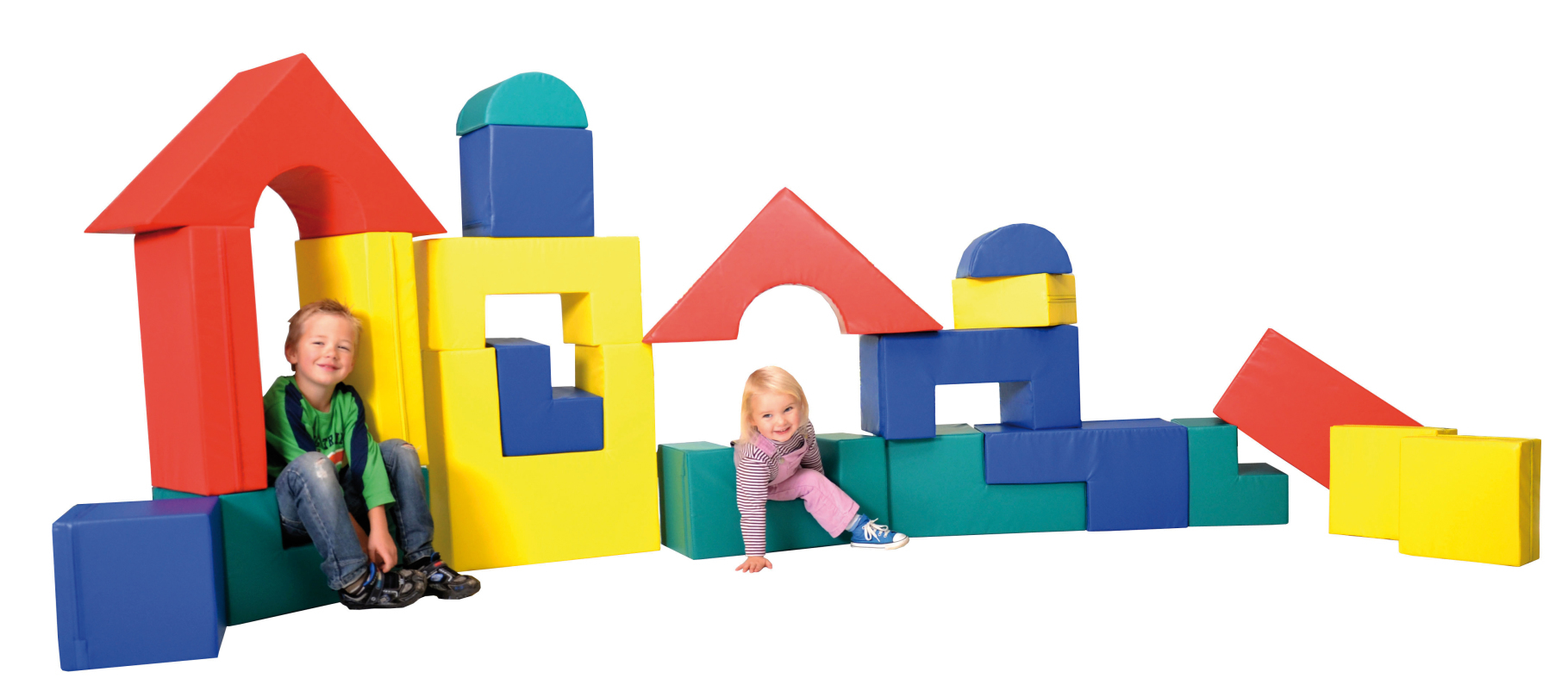 Bausteinsatz, 21-teilig, Rot, Blau, Gelb, Grün, ohne Überzug