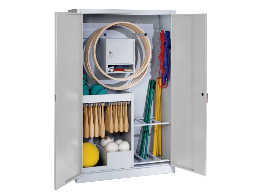 C+P Sportgeräteschrank mit Flügeltüren, Grau, Grau, Vollblechtüren