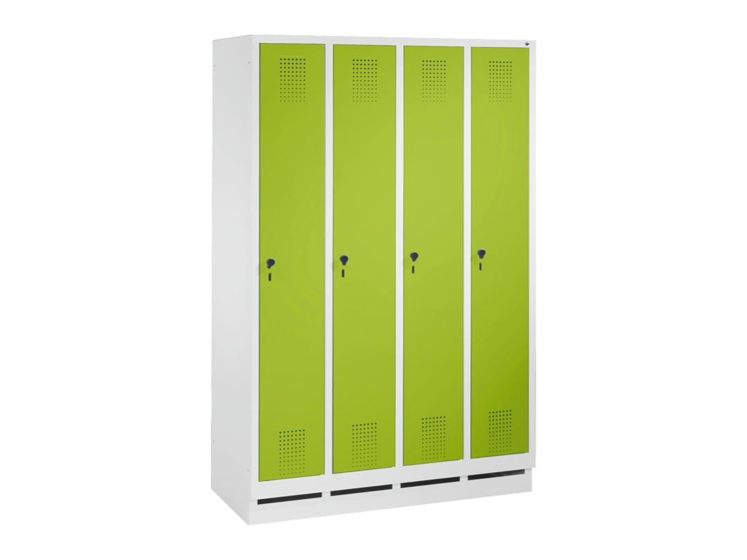 C+P Garderobenschrank EVOLO, mit Sockel, 4 Abteile, Grau, Grün, Stahltüren, 120 cm