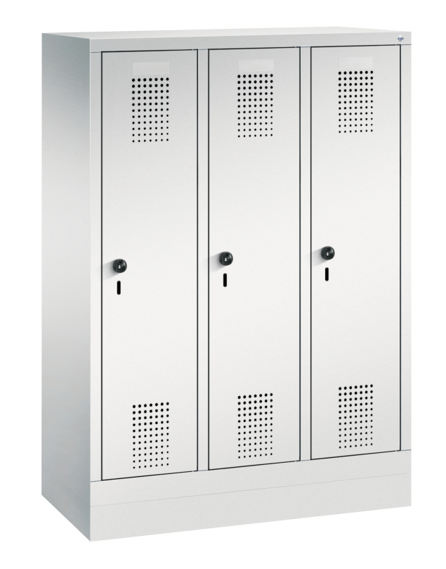 C+P Garderobenschrank EVOLO Kindergarten, mit Sockel, 3 Abteile, Grau, Grau