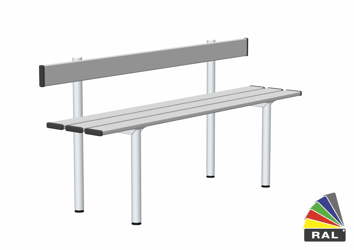 rontec Umkleidebank mit Rückenlehne, einseitig, Aluminium & RAL pulverbeschichtet, Aluminium & RAL pulverbeschichtet