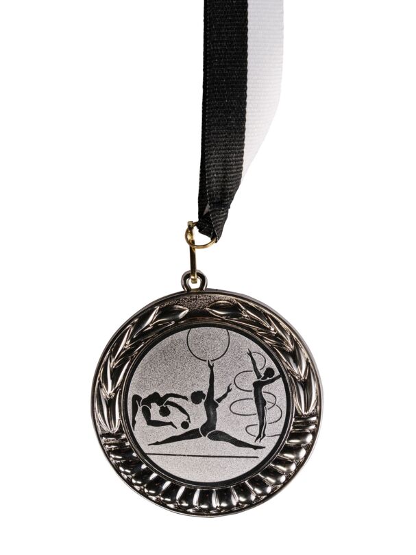 Kübler Sport Medaille SPORTSGEIST mit Medaillenband, Silber, schwarz / weiß, Turnen weiblich