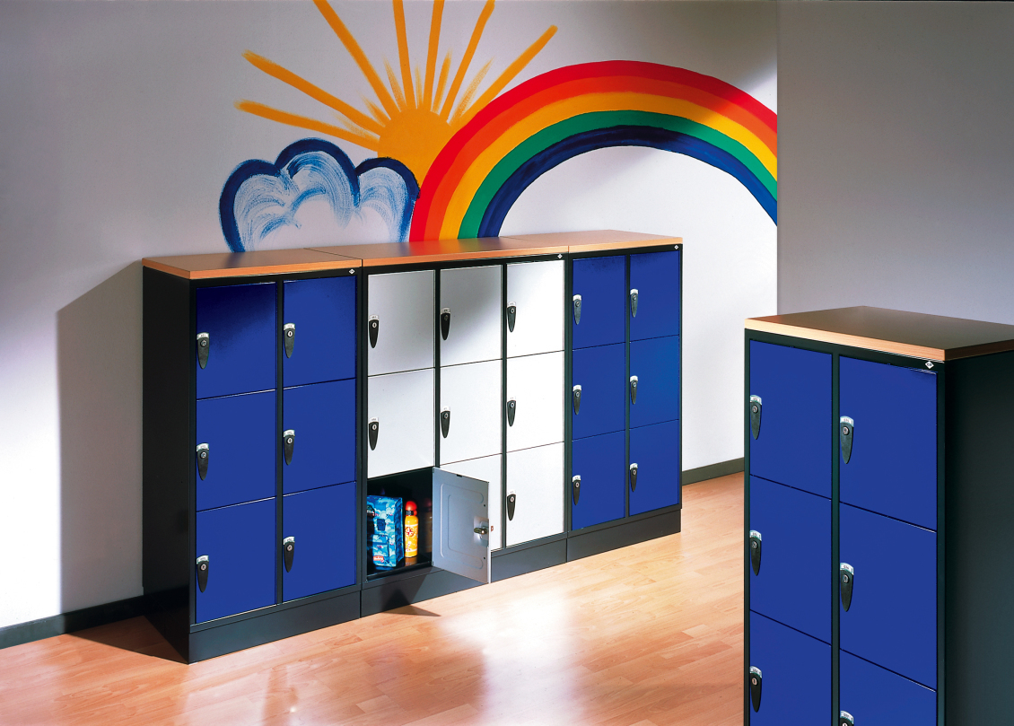 C+P Schließfachschrank Intro, 6 Abteile, Grau, Enzianblau