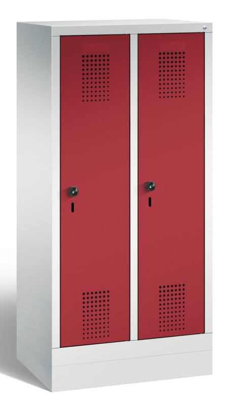 C+P Garderobenschrank EVOLO Kindergarten, mit Sockel, 2 Abteile, Grau, Rubinrot
