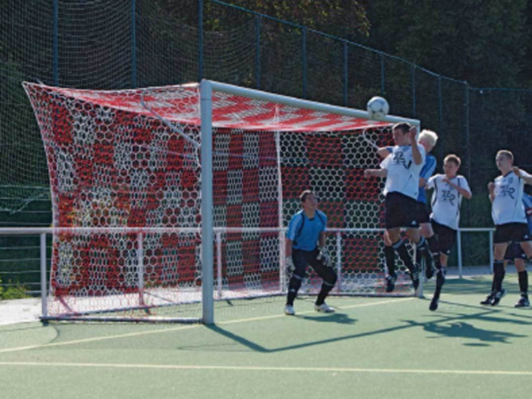 Fußballtornetz zweifarbig, Schwarz, Rot, 200 / 200 cm, Schachbrett
