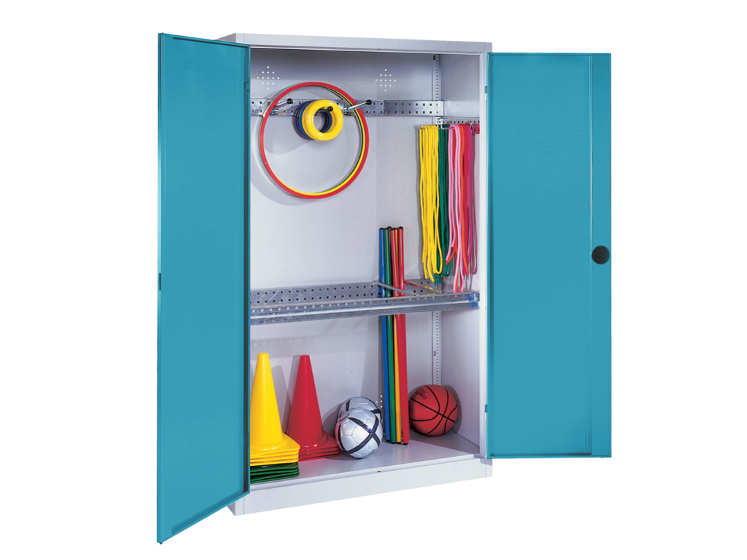 C+P Modul-Geräteschrank BASIC, mit Grundausstattung, Grau, Lichtgrün, Vollblechtüren