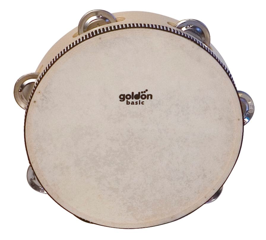 goldon Schellentamburin mit Naturfell