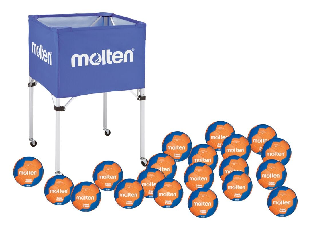 Molten 20er-Schulset Handball SCHOOL TRAINER, Gr. 0, mit Ballwagen blau