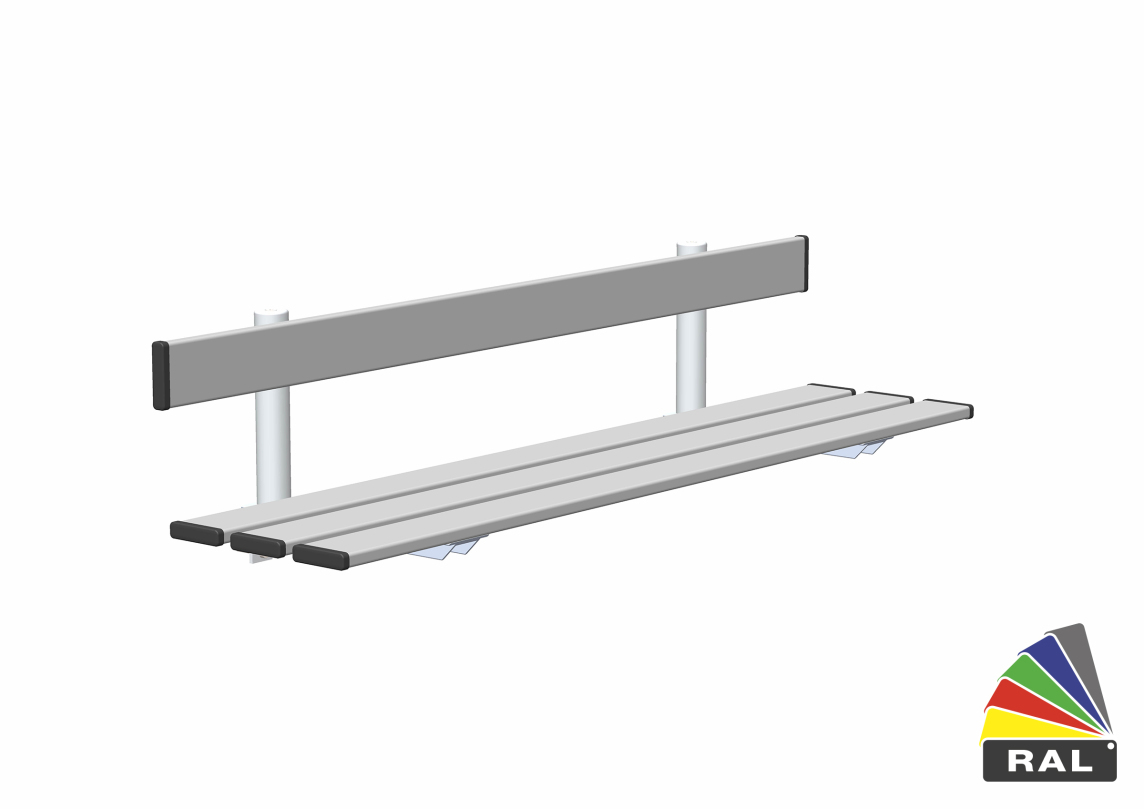 rontec Umkleidebank mit Rückenlehne, wandhängend, Aluminium & RAL pulverbeschichtet, Aluminium & RAL pulverbeschichtet