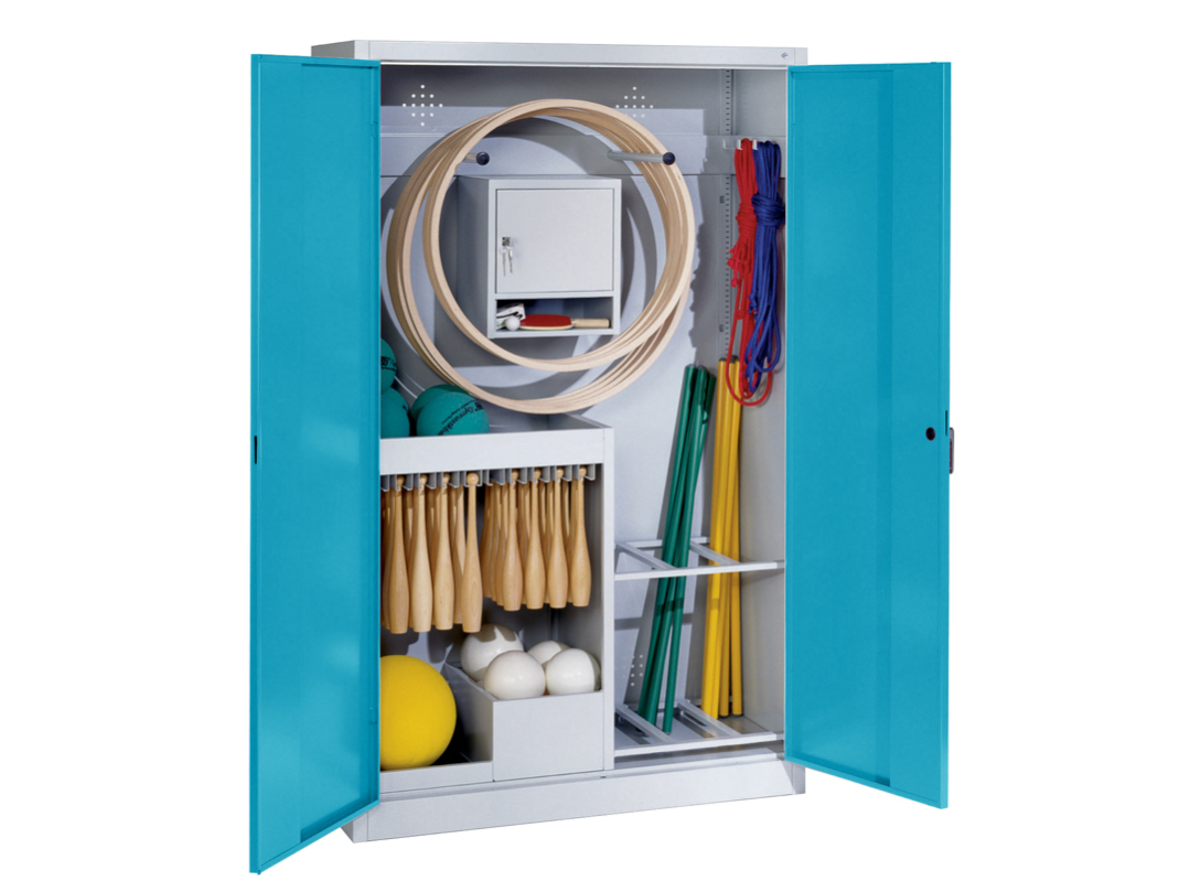 C+P Sportgeräteschrank mit Flügeltüren, Grau, Lichtgrün, Vollblechtüren