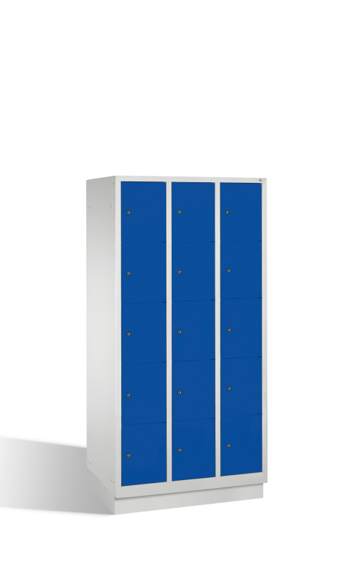 C+P Fächerschrank EVOLO mit 5 Fächern übereinander, 15 Abteile, Grau, Enzianblau, Stahltüren, 90 cm