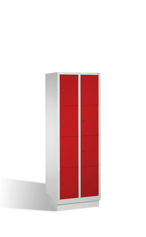 C+P Fächerschrank EVOLO mit 4 Fächern übereinander, 8 Abteile, Grau, Rubinrot, Stahltüren, 60 cm