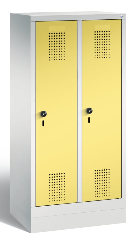 C+P Garderobenschrank EVOLO Kindergarten, mit Sockel, 2 Abteile, Grau, Gelb