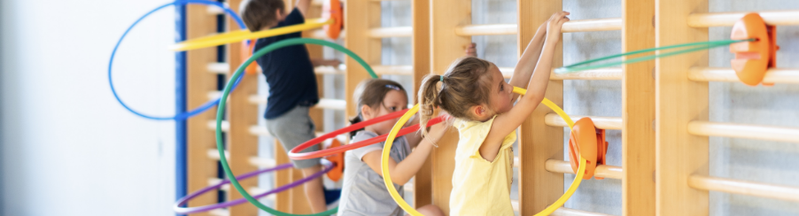 Kindersprossenwand mit Reifen Kletterparkour